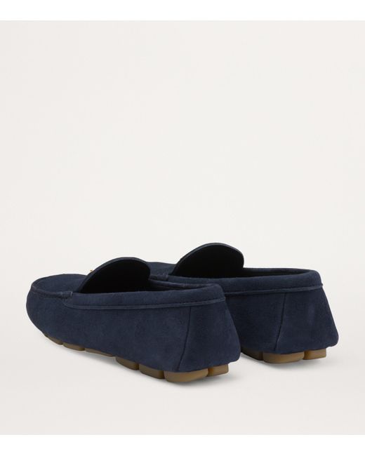 Prada Blue Suede Triangle Driving Loafers