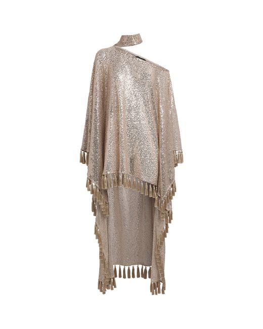 Taller Marmo Natural Sequin Fringed Trebbia Disco Kaftan Mini Dress