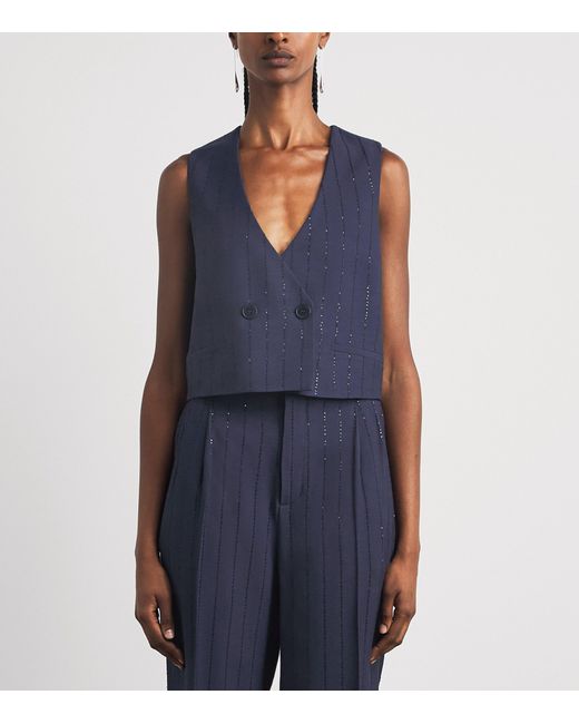 Sandro Blue Embellished Stripe Waistcoat