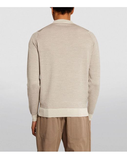 John Smedley White Merino Wool Polo Sweater for men