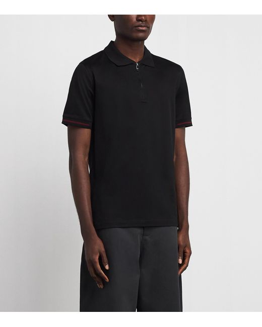 Pal Zileri Black Cotton Zip-Up Polo Shirt for men