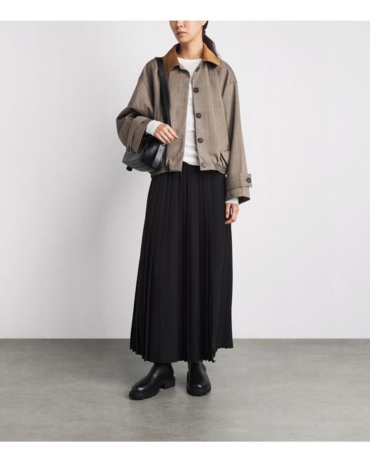 ME+EM Black Crepe Slit Pleated Maxi Skirt