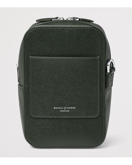 Aspinal Green Leather Reporter North South Cross-Body Bag for men