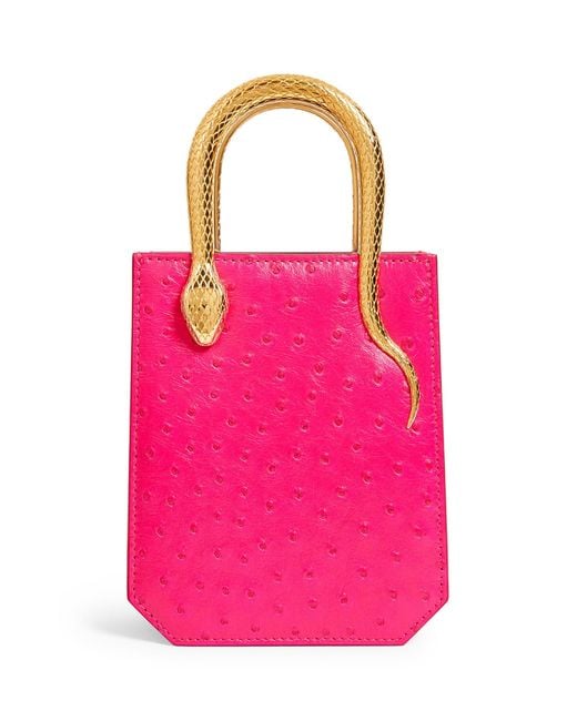 BVLGARI Pink Ostrich Leather Serpentine Cross-body Bag