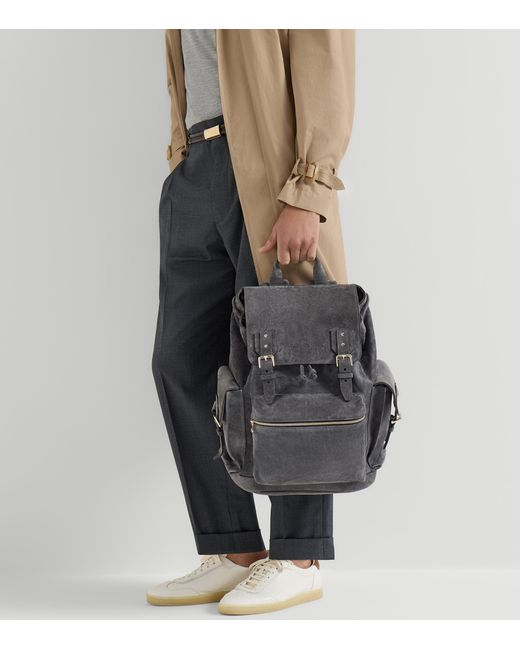 Brunello Cucinelli Black Suede City Backpack for men