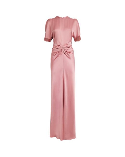 Victoria Beckham Pink Satin Gathered-Waist Gown
