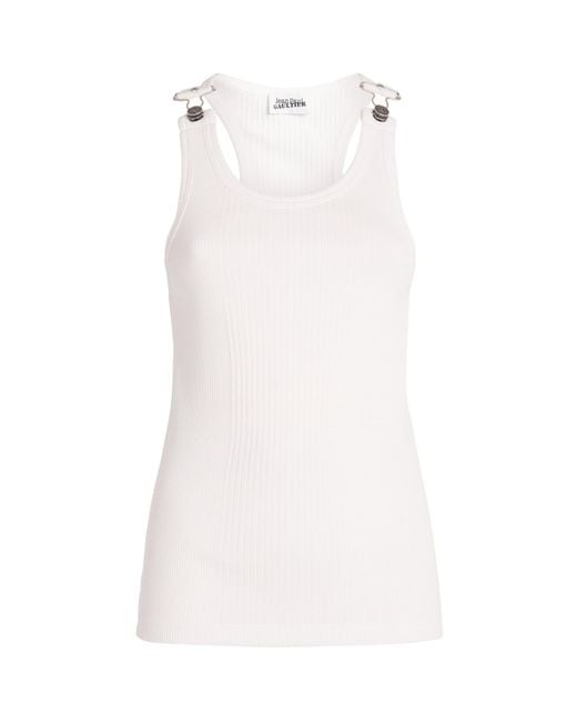 Jean Paul Gaultier White Cotton Buckle-Detail Tank Top