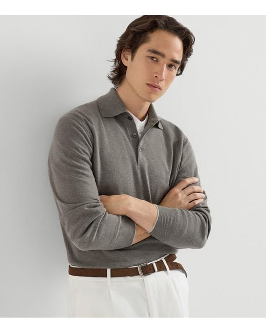 Brunello Cucinelli Green Cashmere Polo Sweater for men