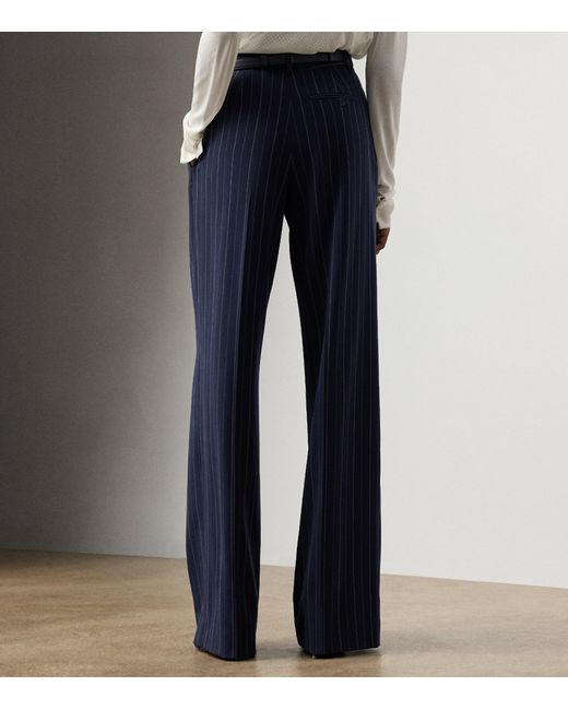 Ralph Lauren Blue Wool Pinstripe Jody Wide-Leg Trousers