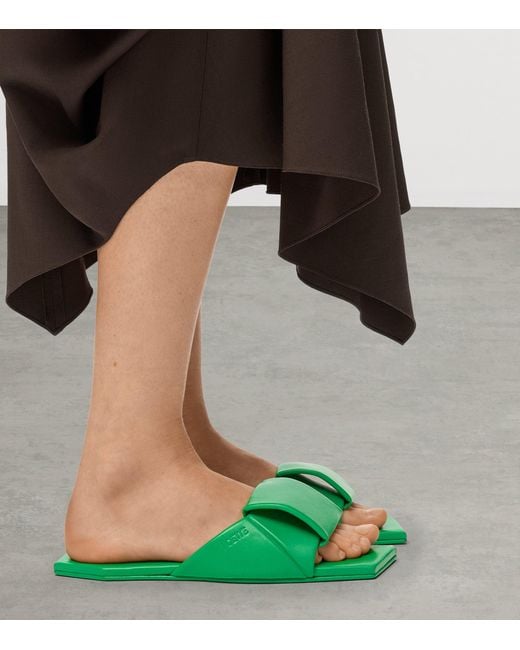 Loewe Green Leather Origami Slides
