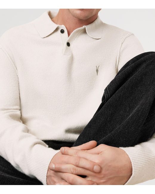 AllSaints White Ramskull Statten Polo Sweater for men