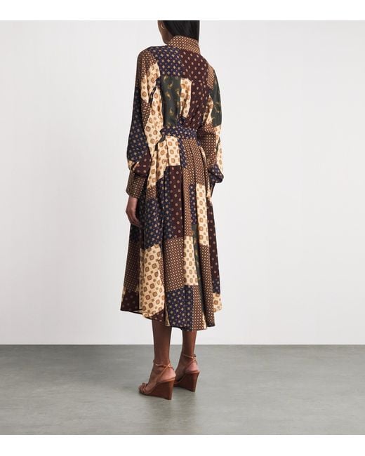 Zimmermann Brown Printed Tuck Midi Dress