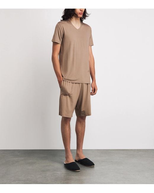 Derek Rose Brown Basel V-Neck Lounge T-Shirt for men