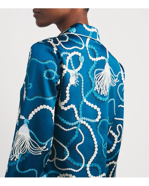 Olivia Von Halle Blue Silk Floral Lila Periwinkle Pyjama Set