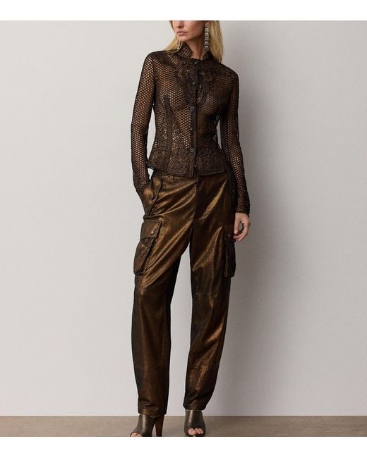 Ralph Lauren Black Metallic Suede Open-Knit Single-Breasted Jacket