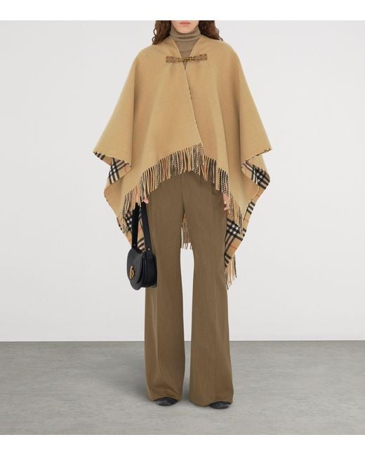 Burberry Natural Wool Check-Lined Cape