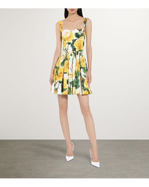Dolce & Gabbana Yellow Cotton Floral Mini Dress