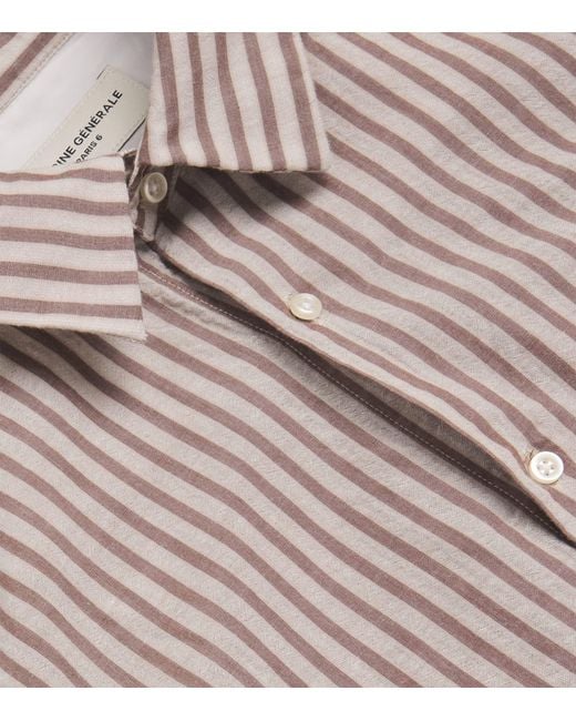 Officine Generale White Cotton Stripe Gad Shirt for men