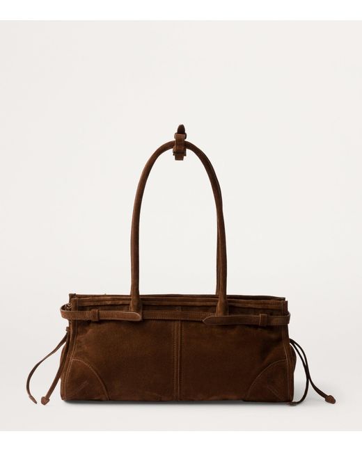 Prada Brown Medium Suede Belted Bonnie Shoulder Bag
