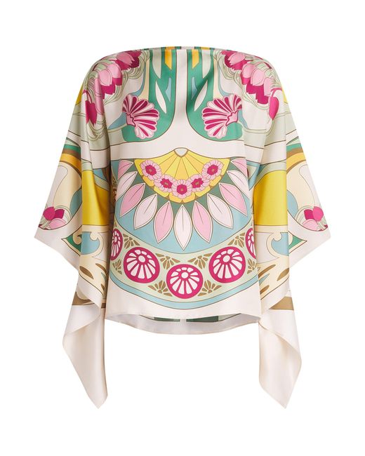 LaDoubleJ Multicolor Silk Boat-Neck Foulard Blouse