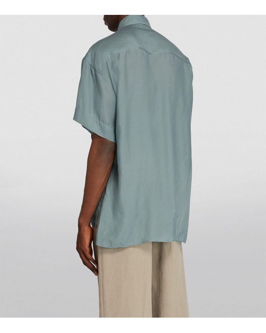 Giorgio Armani Green Lyocell Short-sleeve Cargo Shirt for men