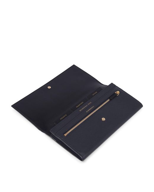 Smythson Blue Leather Marshall Travel Wallet for men