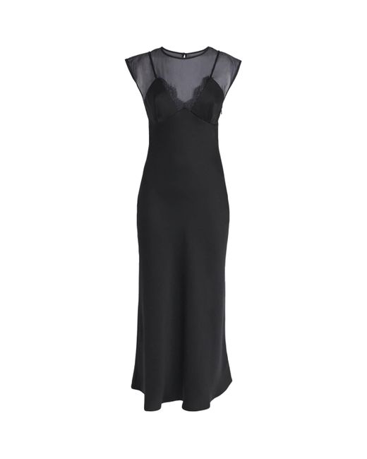 Claudie Pierlot Satin Organza-Trim Midi Dress in Black | Lyst