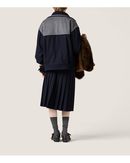 Miu Miu Blue Wool-Cashmere Pleated Midi Skirt