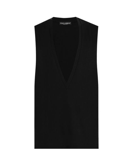 Dolce & Gabbana Black Cotton V-Neck Tank Top for men