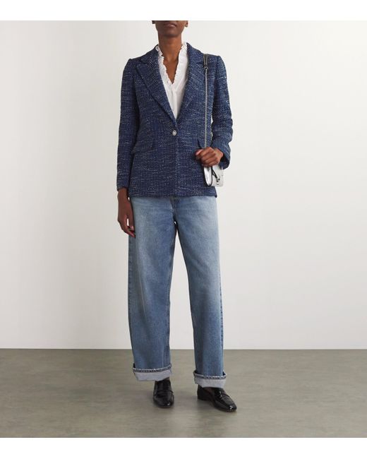 Maje Tweed Single Breasted Blazer in Blue Lyst UK