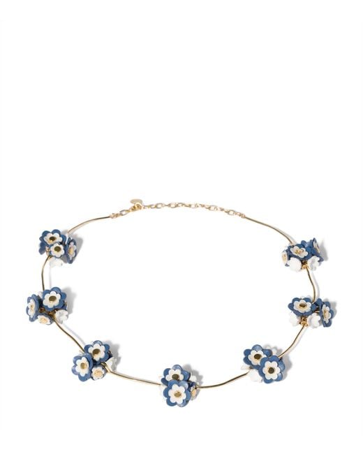 Miu Miu Metallic Leather-Trim Flower Necklace