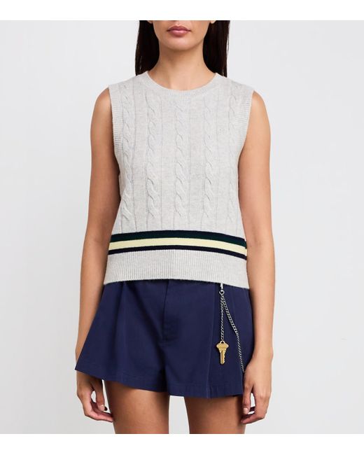 Sandro White Wool-Cashmere Cable-Knit Sweater Vest