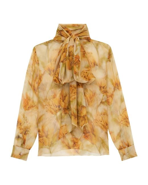 Saint Laurent Yellow Silk Floral Print Blouse
