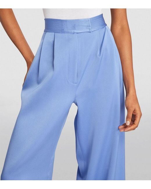 Alex Perry Blue Satin Crepe Pleated Trousers