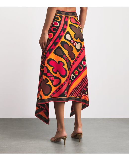 Emilio Pucci Red Silk Soleil Scarf Skirt