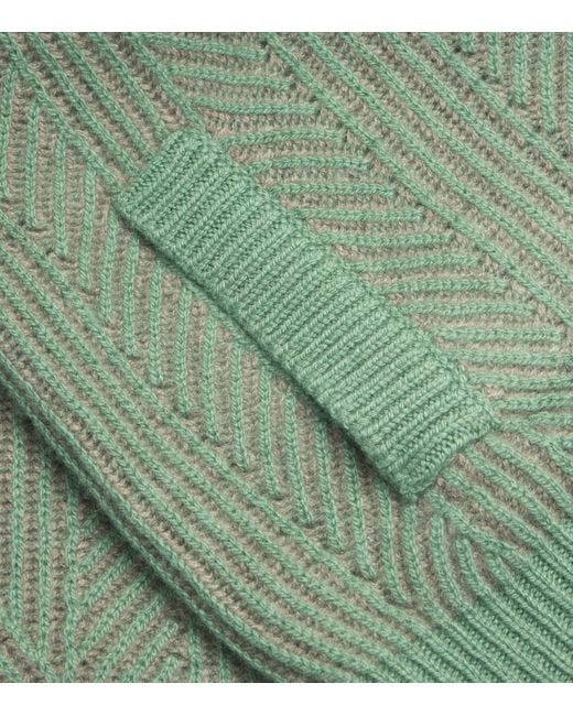 FIORONI CASHMERE Green Cashmere Herringbone-Knit Cardigan for men