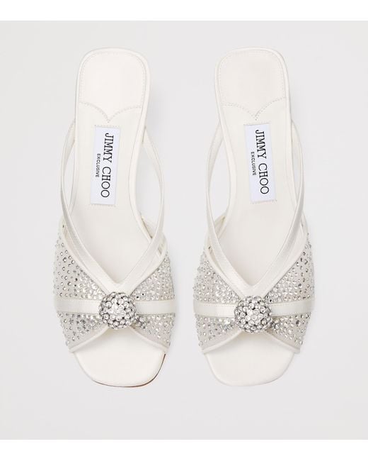 Jimmy Choo White Siva 50 Embellished Heeled Mules