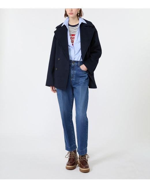 Weekend by Maxmara Blue Virgin Wool Short Coat