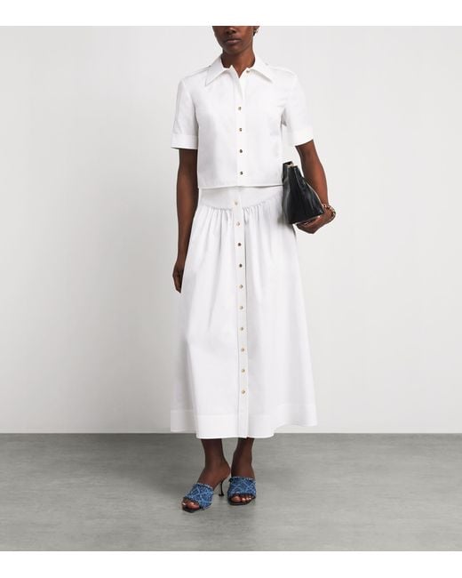 Tory Burch White Poplin Buttoned Midi Skirt