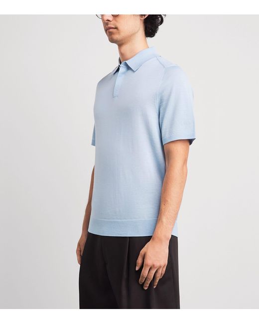 Paul Smith Blue Merino Wool Polo Shirt for men