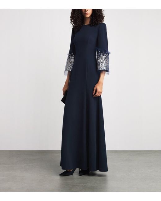 Jenny Packham Blue Embellished-Cuff Anita Maxi Dress