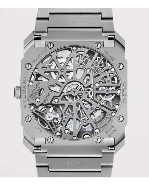 BVLGARI Gray Titanium Octo Finissimo Skeleton 8 Days Watch for men