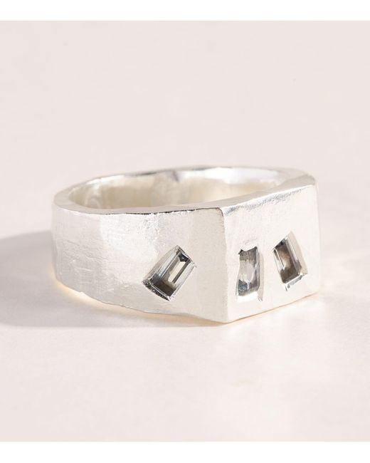 The Ouze Natural Sterling And Aquamarine Tri Signet Ring for men