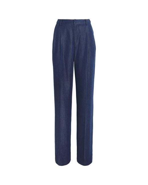 Huishan Zhang Blue Chambray Lucian Wide-Leg Trousers