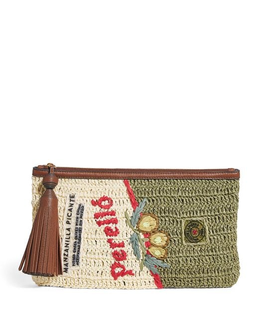 Anya Hindmarch Multicolor Leather-Raffia Olives Clutch Bag