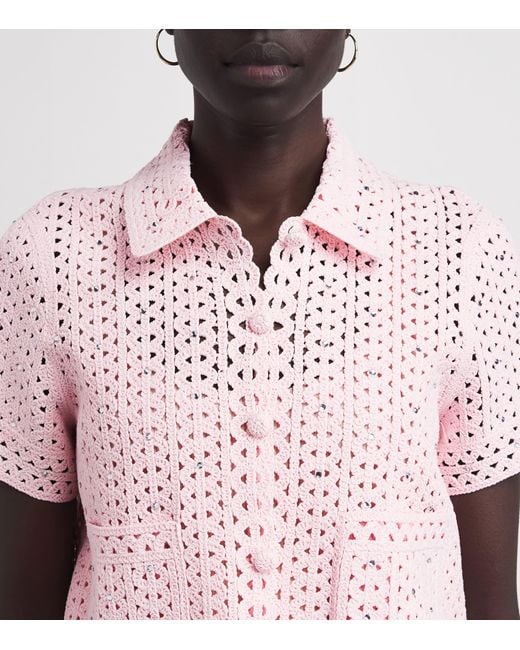Maje Pink Openwork Embellished Cropped Cardigan