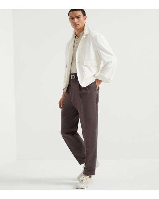 Brunello Cucinelli White Silk Twill Jacket for men