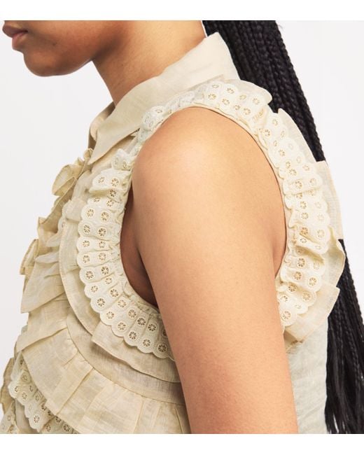 Sandro Natural Linen-Blend Ruffled Blouse