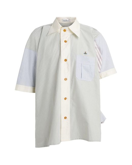 Vivienne Westwood White Cotton Asymmetric Logo Shirt for men