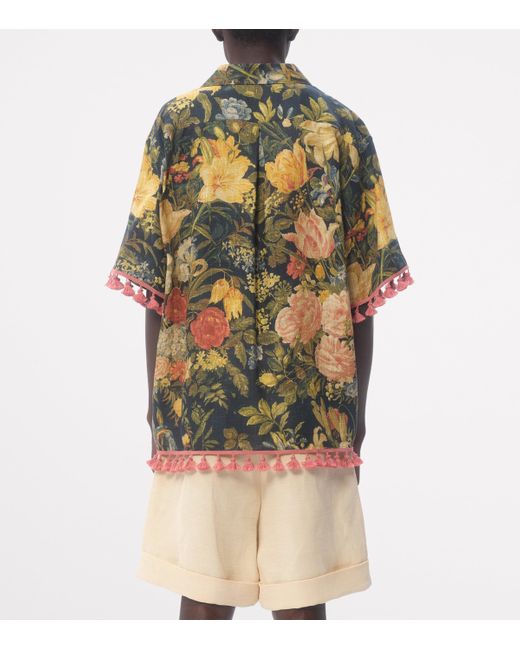 Valentino Garavani Green Linen Floral Tassel-Trim Shirt for men